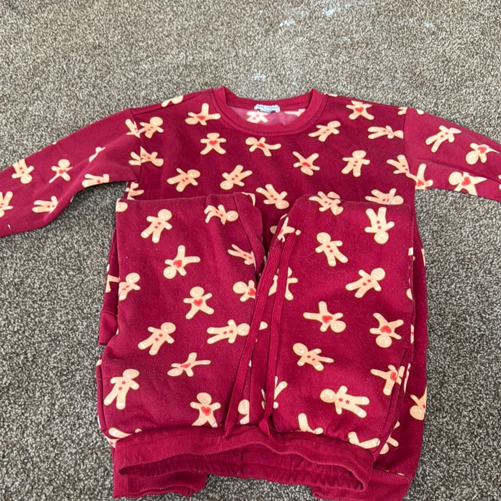 Festive Red and Cream Pajama Set with Gingerbread Pattern